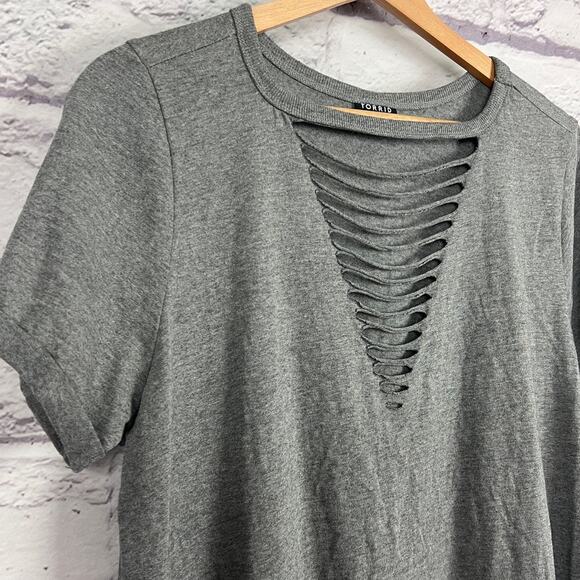 Torrid Women L Grunge 90s Punk Rocker Chic Minimalist Edgy Slashed T-Shirt Dress - Picture 5 of 9